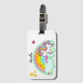 Super Cute Unicorn and Rainbow Personalised ラゲッジタグ (正面縦)