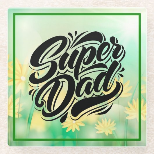 Super Dad Hero Typography Design-67888 ガラスコースター (正面)