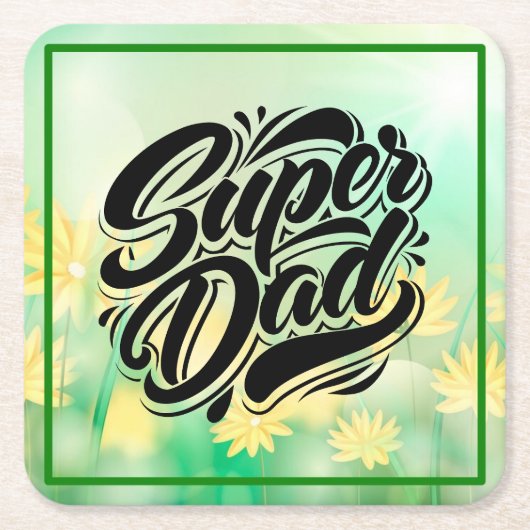 Super Dad Hero Typography Design-67888 スクエアペーパーコースター (正面)