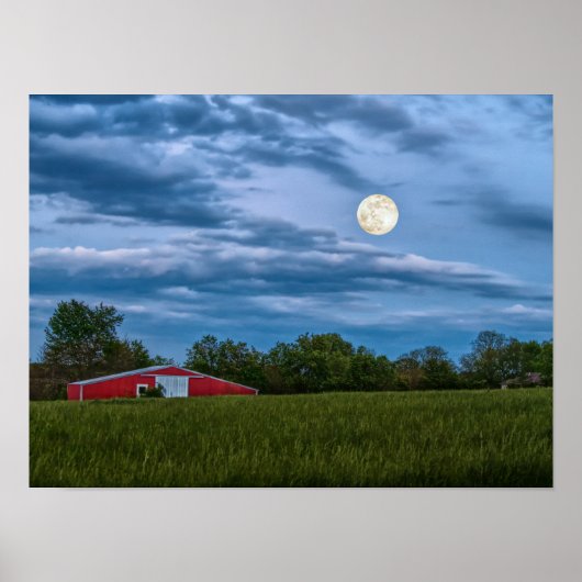Super Flower Moon Over A Barn ポスター (正面)
