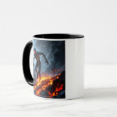  Super-héros traversant un champ de lave. マグカップ (正面左)