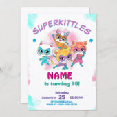 Super Kitties Birthday Invitation Template: Girl シーズンカード (正面/裏面)