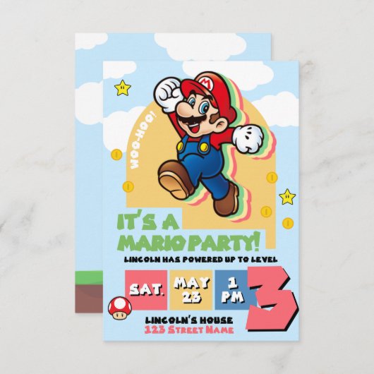 Super Mario Birthday Invitation 招待状 (正面/裏面)