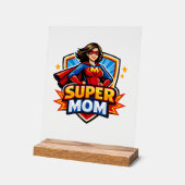 Super Mom アクリルサイン (傾斜)
