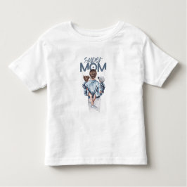 Super Mom Blue Watercolor Mother and Children Art トドラーTシャツ