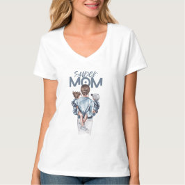 Super Mom Blue Watercolor Mother and Children Art Tシャツ