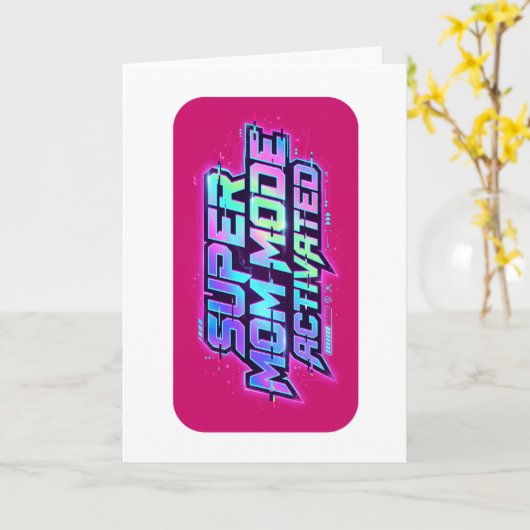 Super Mom Mode Activated Retro Glitch Text カード (黄色い花)