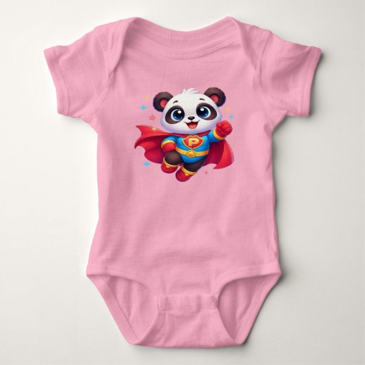 Super Panda Hero — Cute Kawaii Flying Panda ベビーボディスーツ (正面)