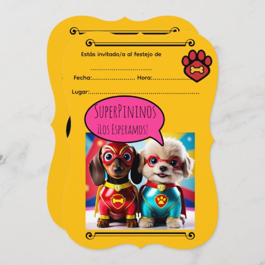 “Super Perritas al Rescate: ¡A festejar! 招待状 (正面/裏面)