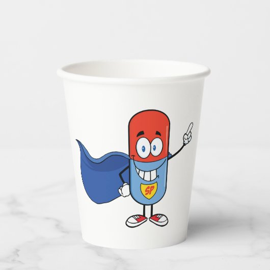 Super Pill Cartoon Hero Character 紙コップ (正面)