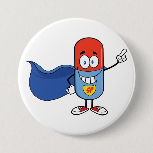Super Pill Cartoon Hero Character 缶バッジ (正面)