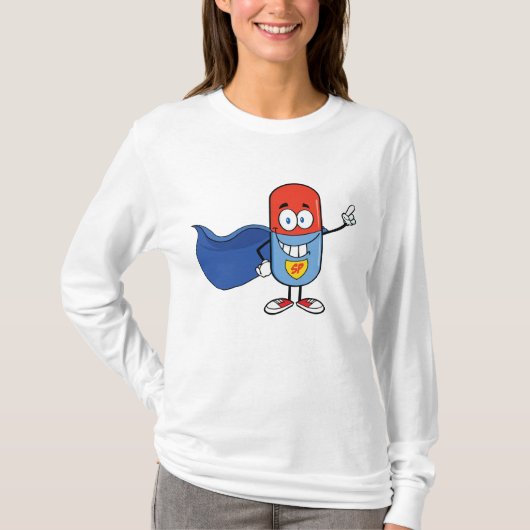 Super Pill Cartoon Hero Character Tシャツ (正面)