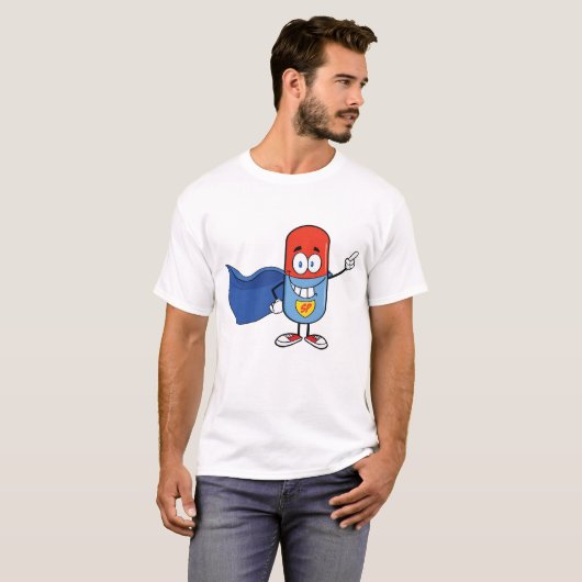 Super Pill Cartoon Hero Character Tシャツ (正面フル)