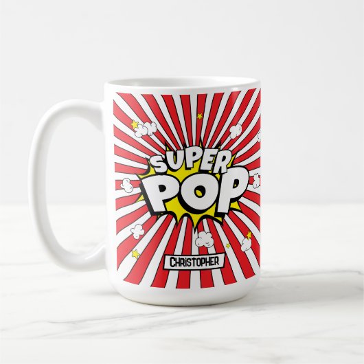 SUPER POP! Fun Dad Humor Popcorn コーヒーマグカップ (左)
