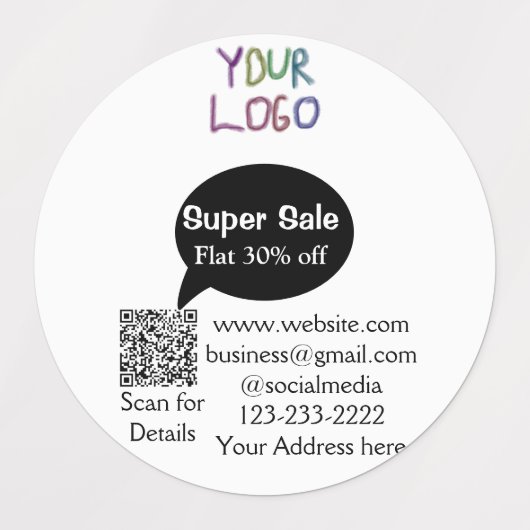 super sale business discount scan QR code details  ラベル (デザイン2)