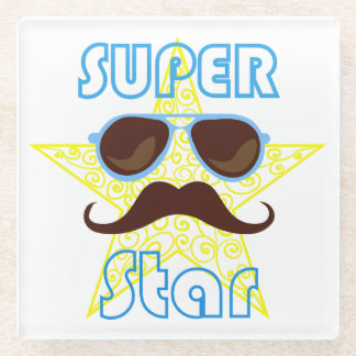 Super Star with sunglasses and mustache ガラスコースター