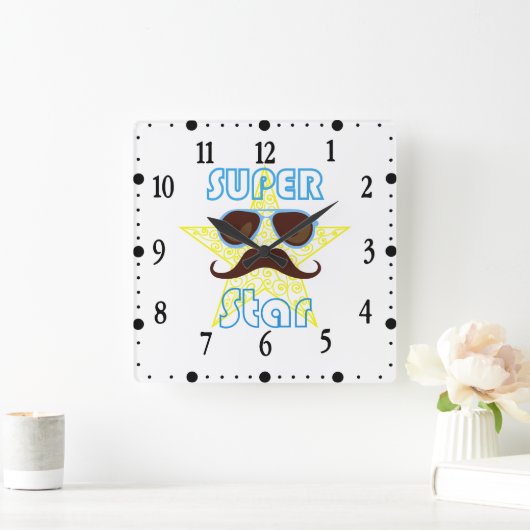 Super Star with sunglasses and mustache スクエア壁時計 (ホーム)