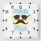 Super Star with sunglasses and mustache スクエア壁時計 (正面)