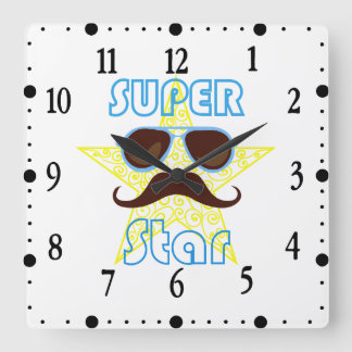 Super Star with sunglasses and mustache スクエア壁時計