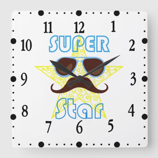 Super Star with sunglasses and mustache スクエア壁時計 (正面)