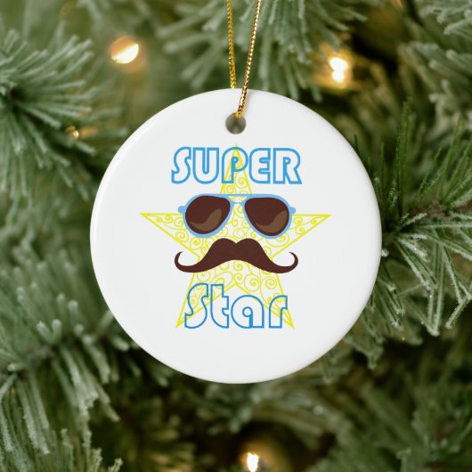 Super Star with sunglasses and mustache セラミックオーナメント (ツリー)