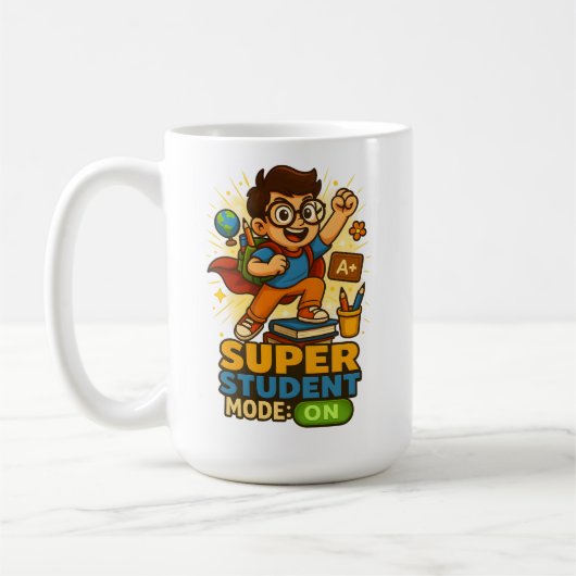 SUPER STUDENT MODE: ON 励まし コーヒーマグカップ (左)