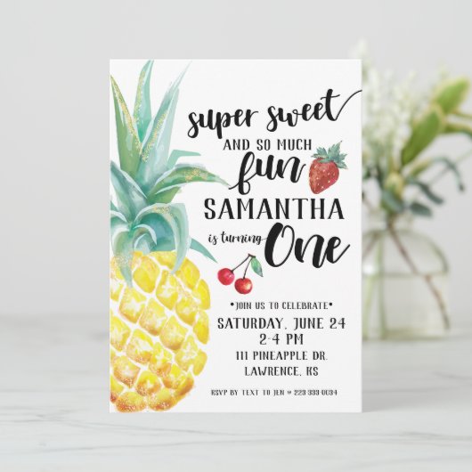 Super Sweet Fruit First Birthday Invitation 招待状 (スタンド正面)