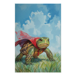 Super Turtle Poster | Funny Cartoon Wall Art ポスター