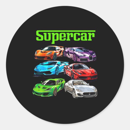 Supercar Cool Car Guy Srts Racing Fan Graphic Men ラウンドシール (正面)