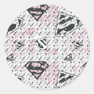 Supergirlのピンクおよび白いロゴパターン ラウンドシール