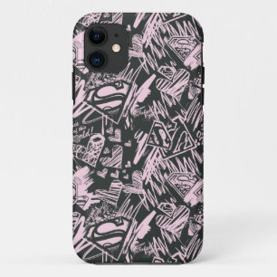 Supergirlのピンクおよび黒の走り書き iPhone 11 ケース