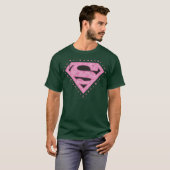 Supergirlの動揺してなロゴの黒およびピンク Tシャツ (正面フル)