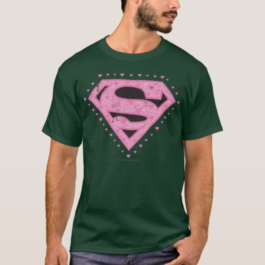 Supergirlの動揺してなロゴの黒およびピンク Tシャツ (正面)