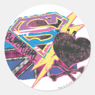 Supergirlの旗および骨が交差した図形 ラウンドシール