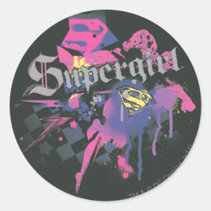 Supergirlは(ばちゃばちゃ)跳ねるを市松模様にしました ラウンドシール