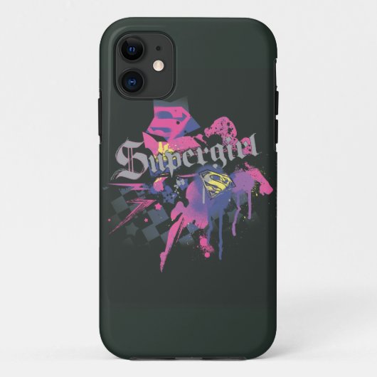 Supergirlは(ばちゃばちゃ)跳ねるを市松模様にしました Case-Mate iPhoneケース (裏面)