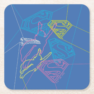 Supergirl and Logo Colored Outlines スクエアペーパーコースター