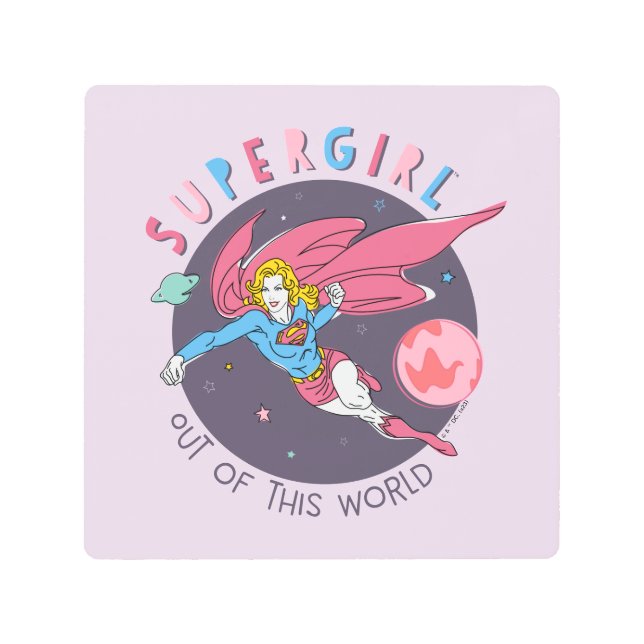 Supergirl Flying Upwards Illustration メタルプリント (正面)