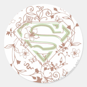 Supergirl Green Floral Logo ラウンドシール