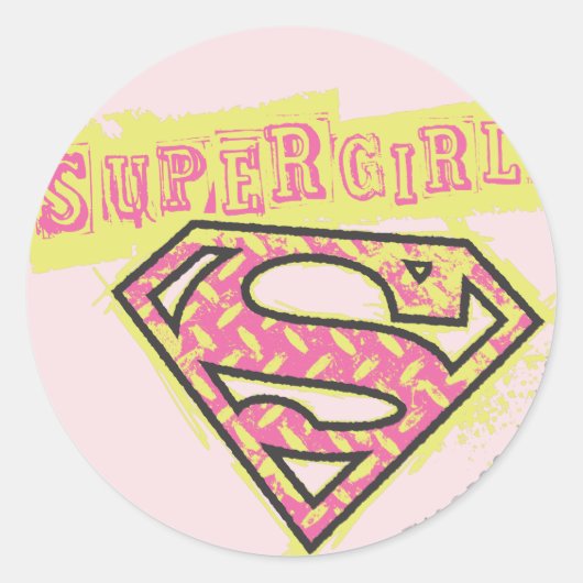 Supergirl Grunge Logo Pink ラウンドシール (正面)