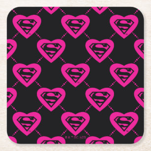 Supergirl Hearts Diagonal Pattern スクエアペーパーコースター