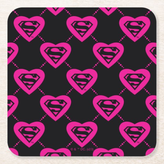 Supergirl Hearts Diagonal Pattern スクエアペーパーコースター (正面)