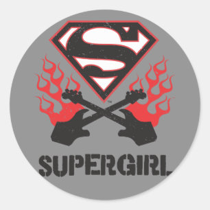 Supergirl Logo Black Flaming Guitars ラウンドシール