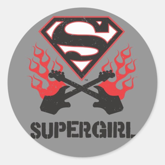 Supergirl Logo Black Flaming Guitars ラウンドシール (正面)