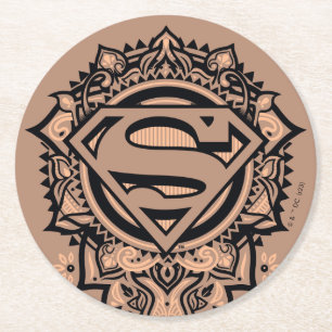 Supergirl Mandala Graphic ラウンドペーパーコースター