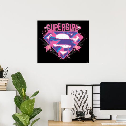 Supergirl Pink and Purple Grunge Logo ポスター (ホームオフィス)