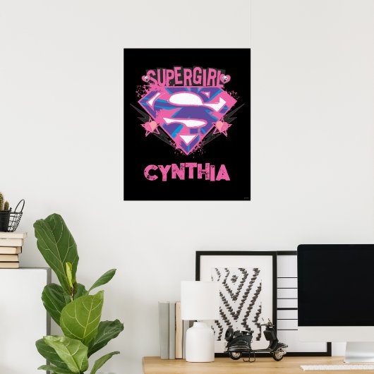 Supergirl Pink and Purple Grunge Logo ポスター (ホームオフィス)