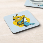Superhero bee cartoon beverage coaster コースター (左側)