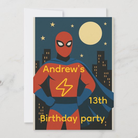 Superhero Birthday Party Invitation 招待状 (正面)