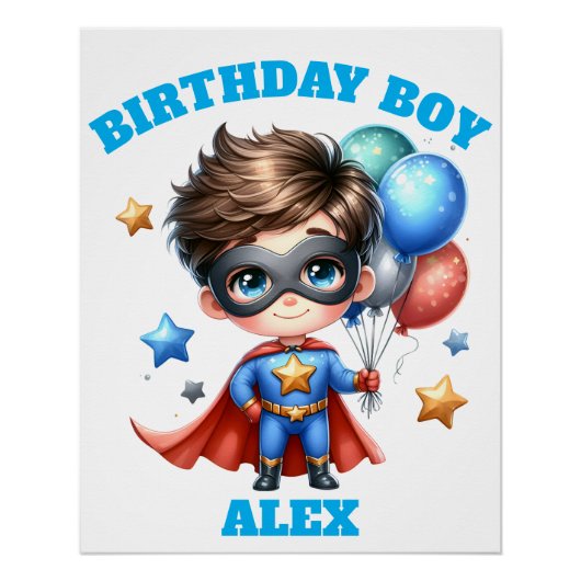 Superhero Birthday Poster | Kids Party Wall Decor ポスター (正面)